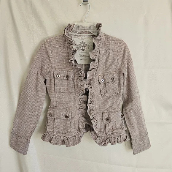 Vintage  Nick & Mo  Ruffled micro-check Dusty Rose Jacket Size S - Picture 3 of 11